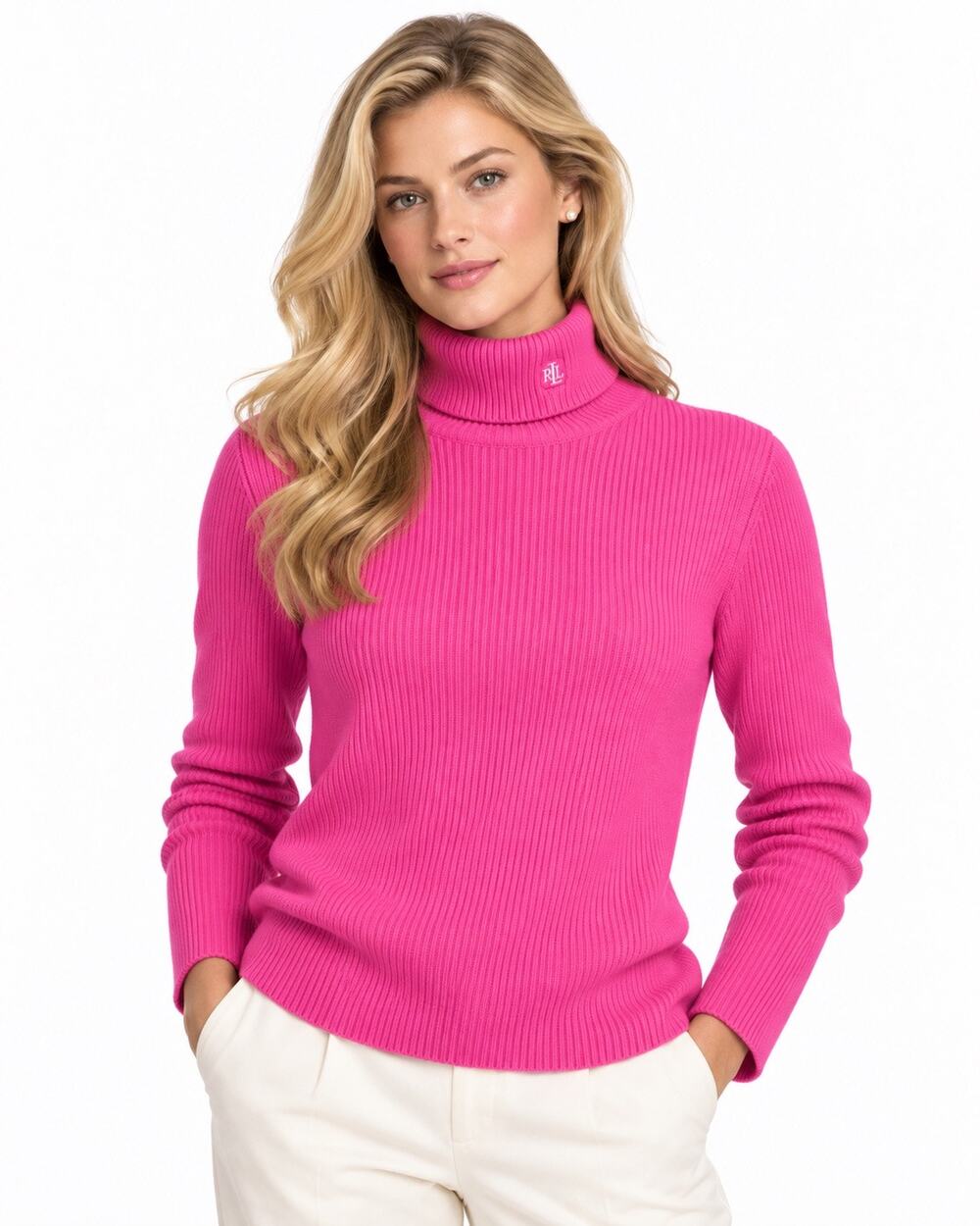 Preppy 100% Cotton Ribbed Knit Lauren Ralph Lauren Rolled Turtleneck Sweater